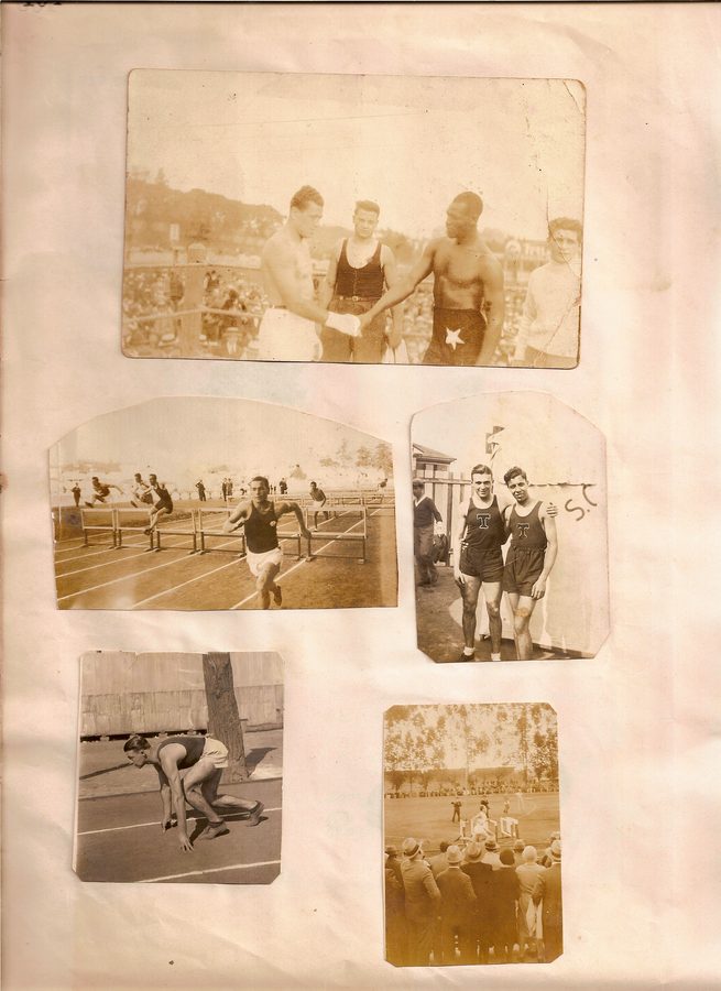 Página de álbum com fotografias de competições de atletismo do acervo da família Puglisi.