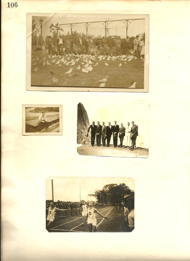 Página de álbum com fotografias de estádio e encontros esportivos do acervo da família Puglisi.
