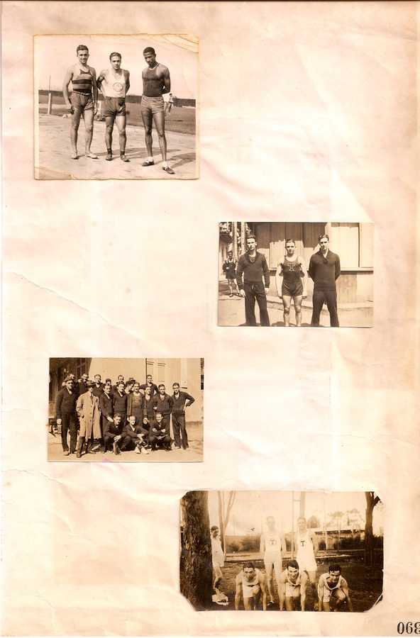 Fotografia panorâmica histórica de uma equipe de atletismo.