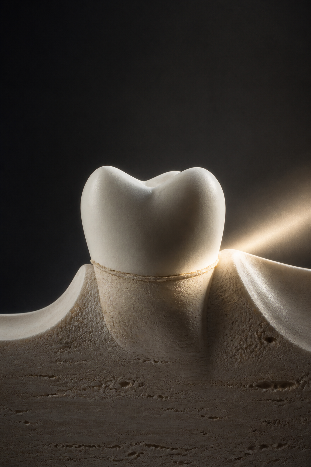 Arte conceitual de uma superfície dental observada por luz rasante