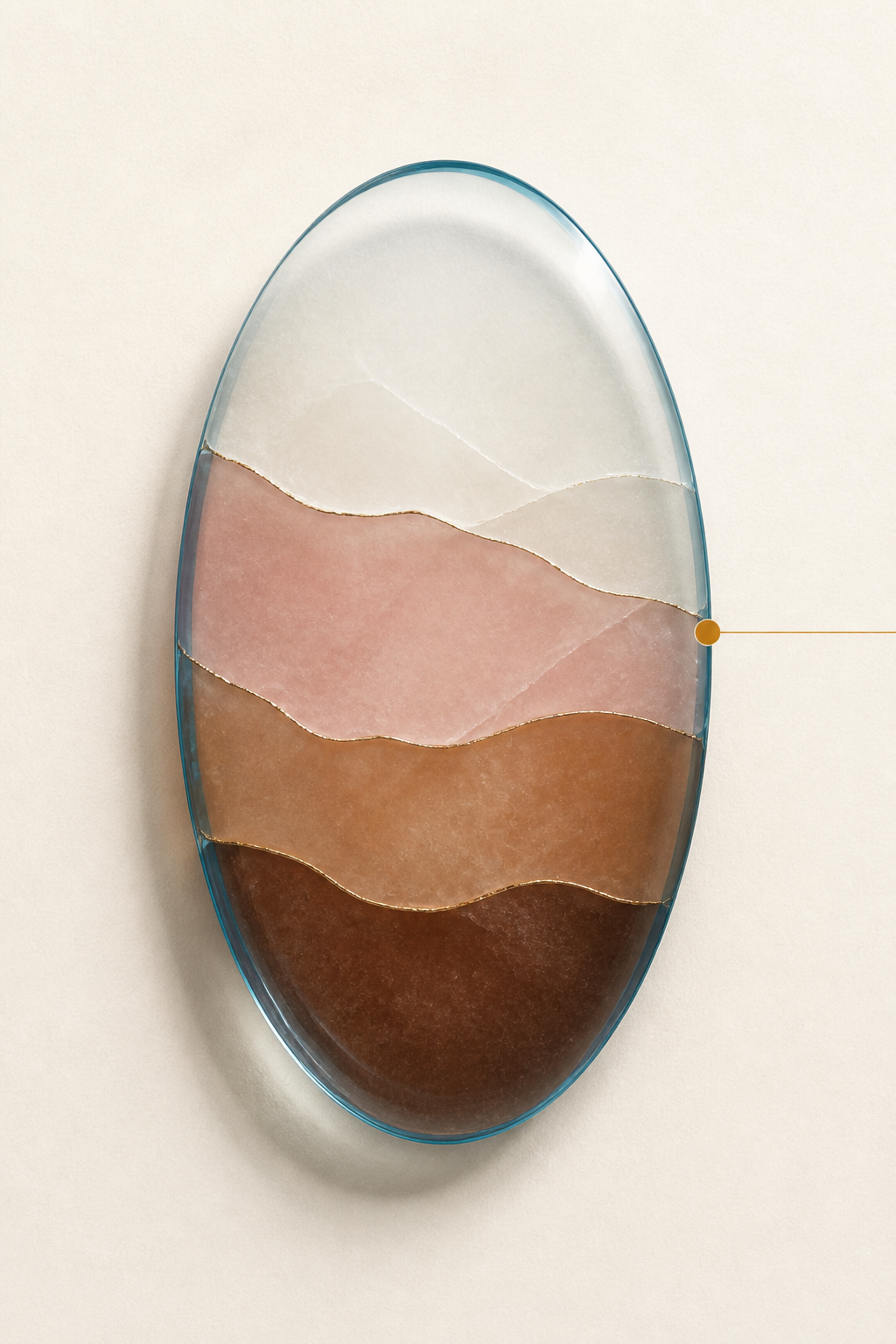 Arte conceitual de uma lente mineral com camadas em diferentes tons