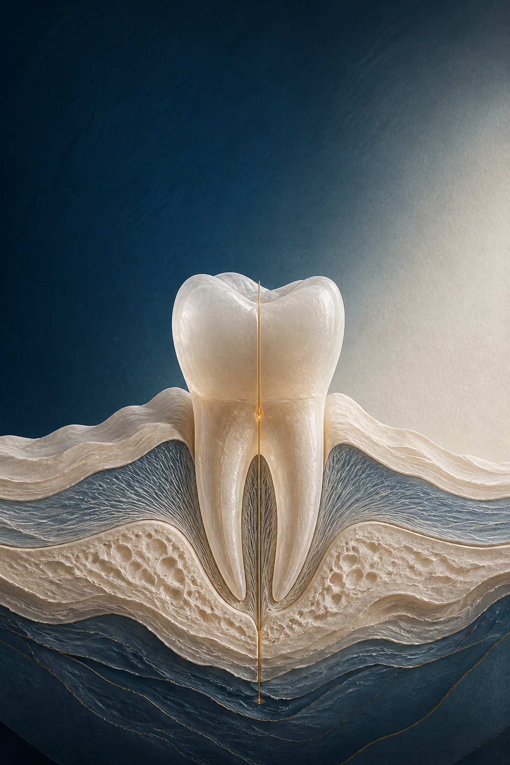 Composição conceitual de um dente sustentado por camadas minerais