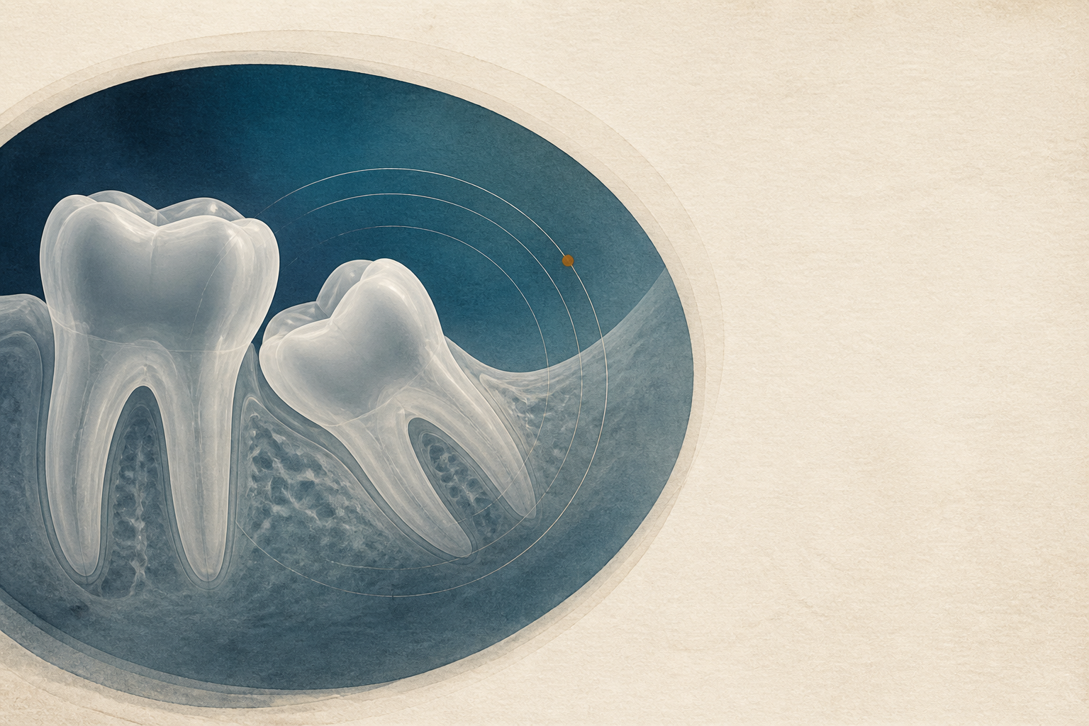 Ilustração de um dente do siso inclinado junto ao molar vizinho.
