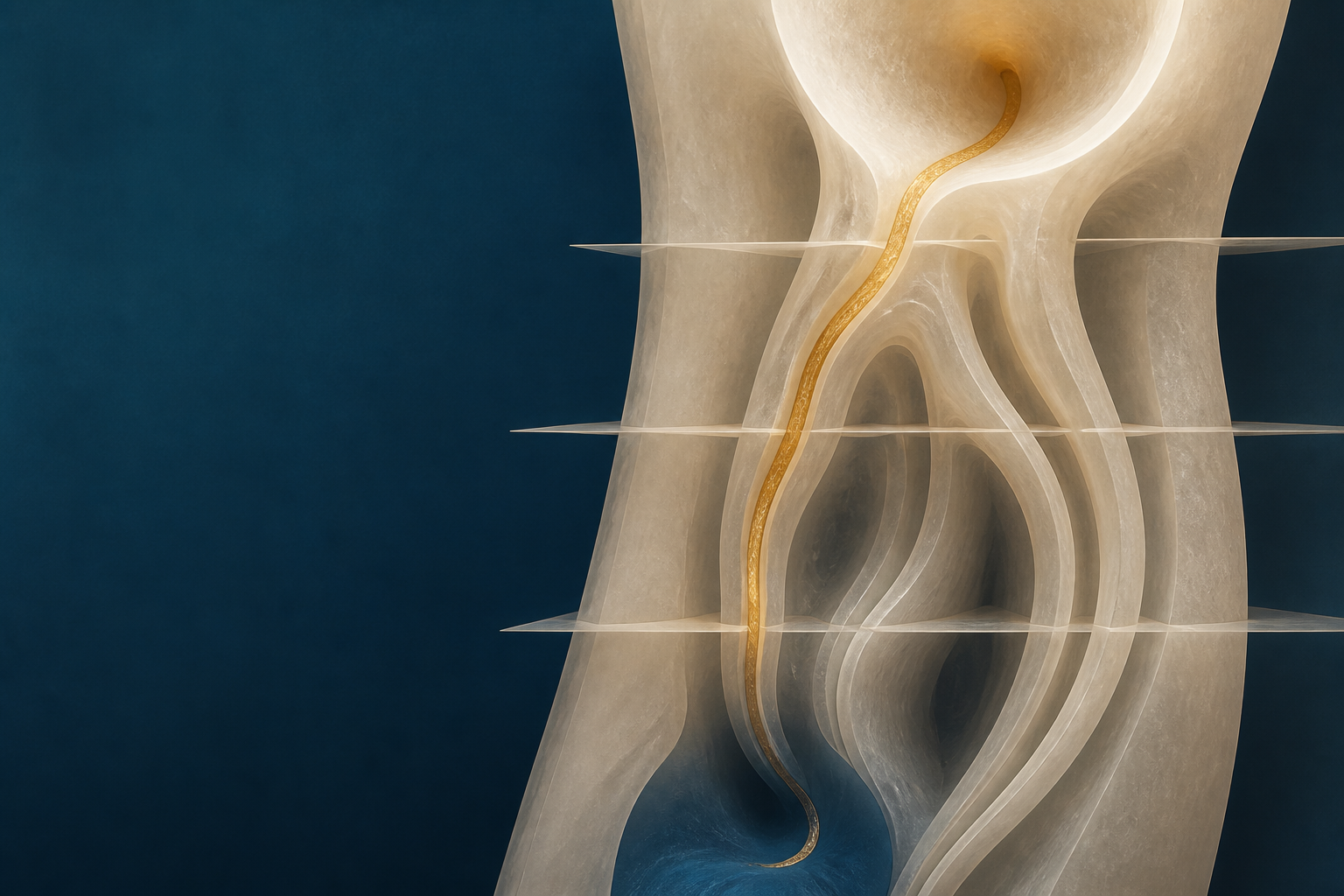 Ilustração do percurso de um canal ao longo da raiz dentária.