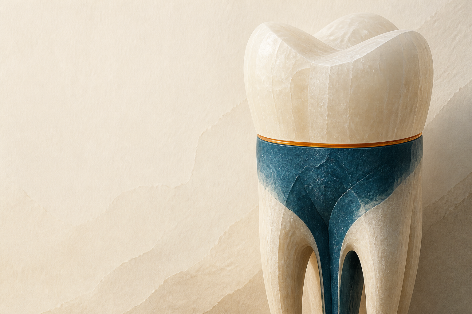 Ilustração em corte de um dente restaurado, com a região interna preenchida.
